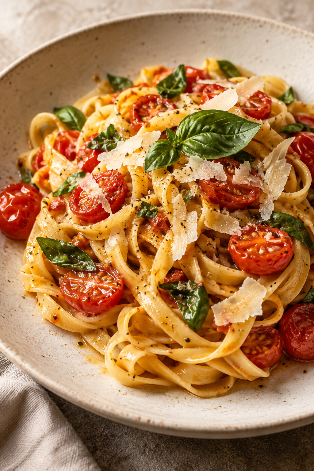 Italienische Pasta mit Tomaten und Basilikum